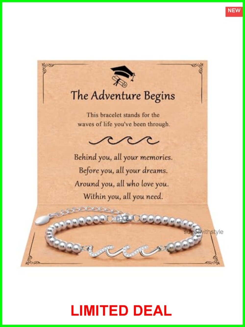 Stainless Steel Wave Charm Link Bracelet Inspirational Gift for Women Graduation